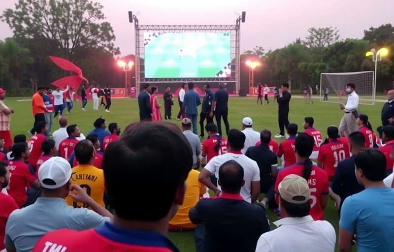 Delhi Dynamos FIFA - Colony Championship Viewing Delhi residents gathered in a park watching Colony Champions League match on a large screen